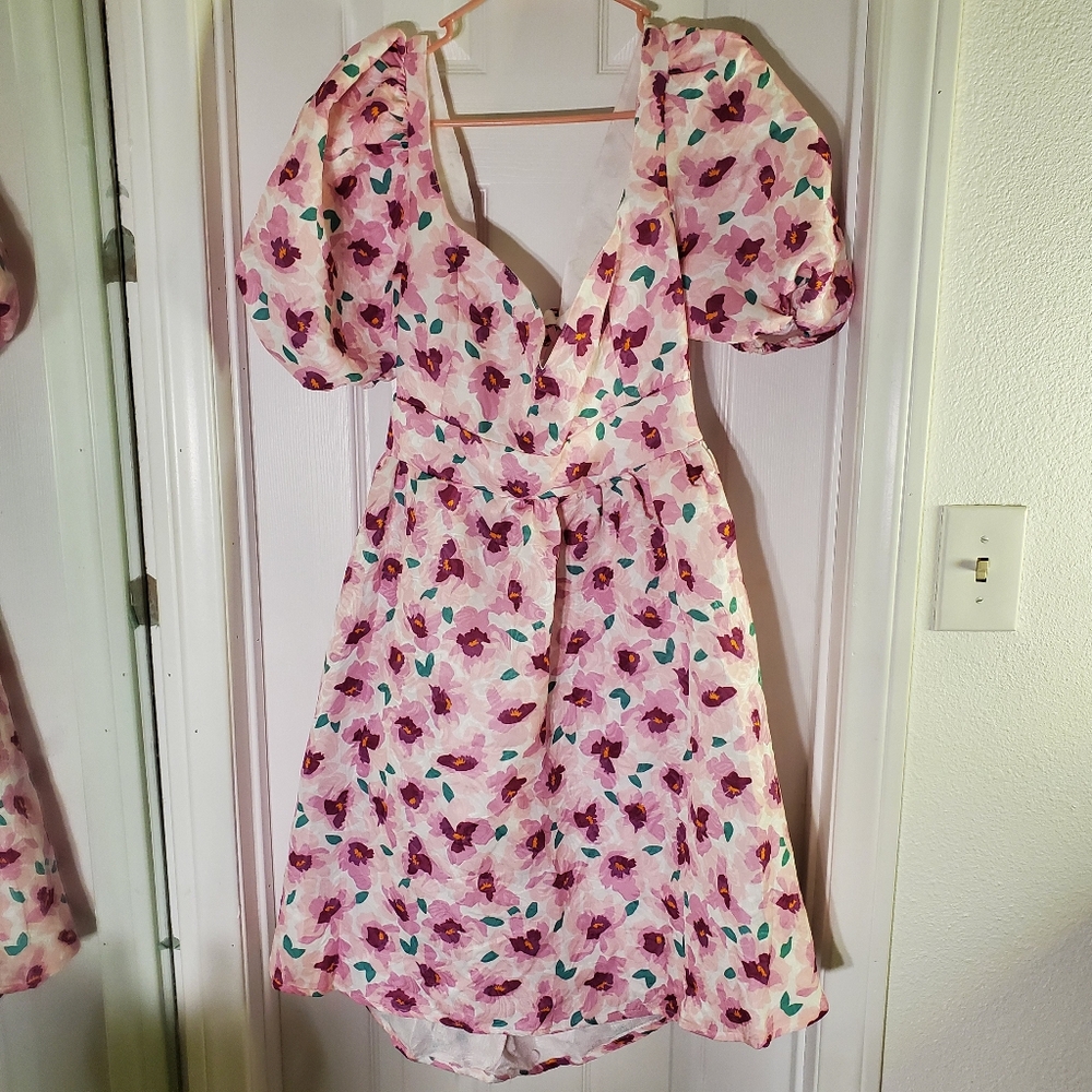 SHEIN Pink Floral Midi Dress